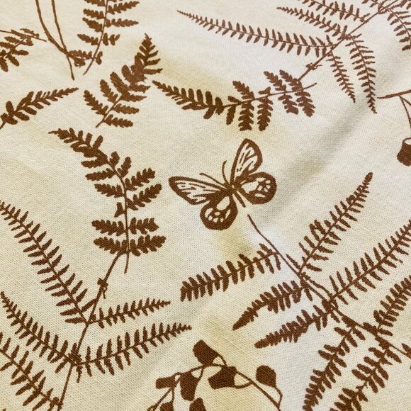 Vintage Tablecloth Rectangle 78 x 51 in Nature Floral Fern Butterfly Tan Beige - Picture 4 of 7
